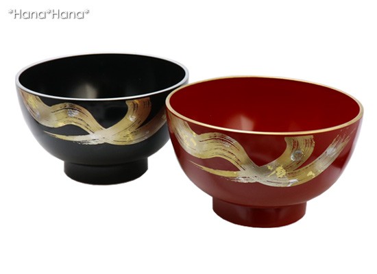 風雅 手描き 汁椀ペアセット 12.5cm 漆器 山中塗 // 食器 和食器 お椀