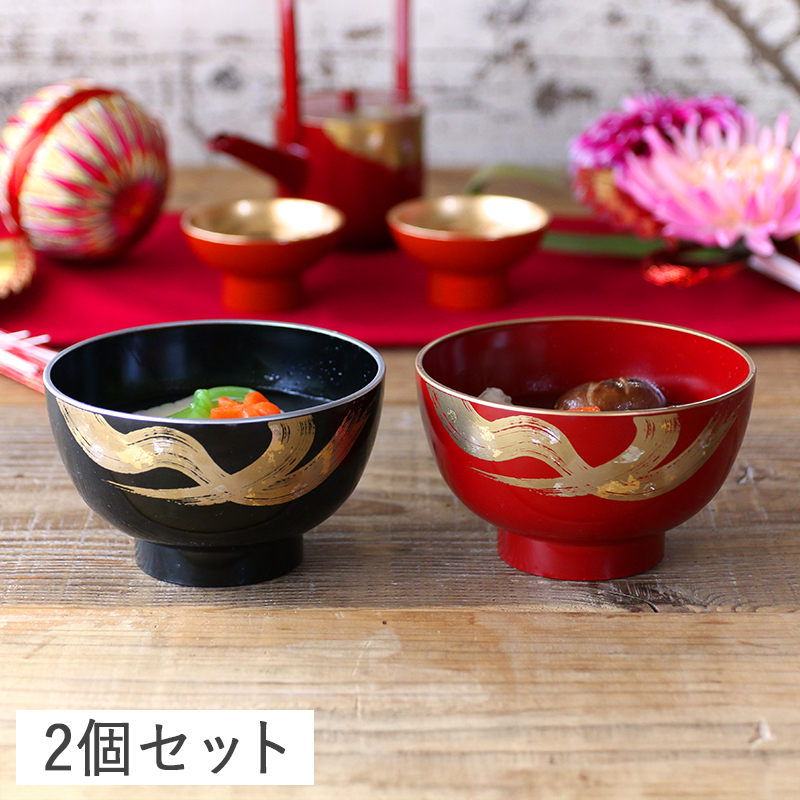 漆器　吸物椀10客セット 風雅 手描き 汁椀ペアセット 12.5cm 漆器 山中塗 // 食器 和食器 お椀