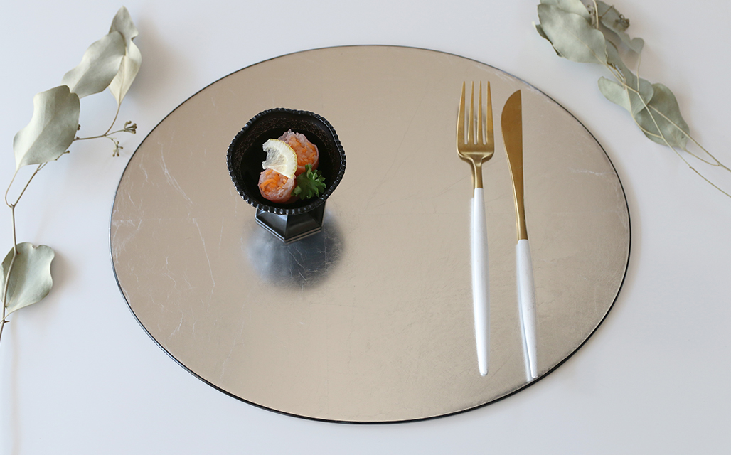 ランチョンマット 長角フラットプレイスマット シルバー洋銀箔　漆器 4枚セット ランチョンマット 長角フラットプレイスマット シルバー洋銀箔