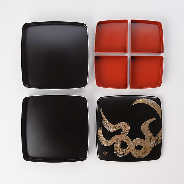 風雅 手描き 2段 オードブル箱 24.2cm 漆器 山中塗 // 和食器 お重