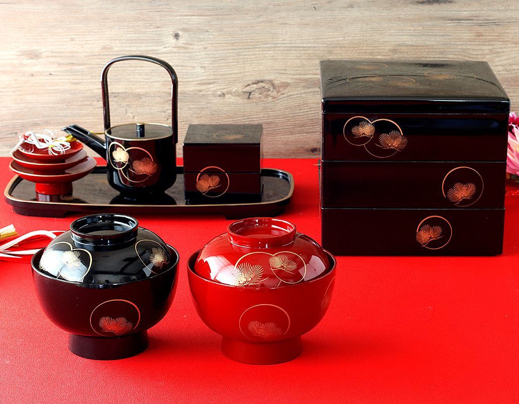 光輪松 三段重箱 19.8cm ブラック 漆器 山中塗 // 和食器 お重 重箱