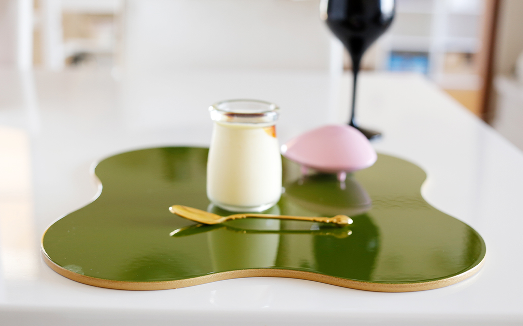 在庫限り／ 四つ葉プレイスマット 折敷 リバーシブル 29.5cm グリーン