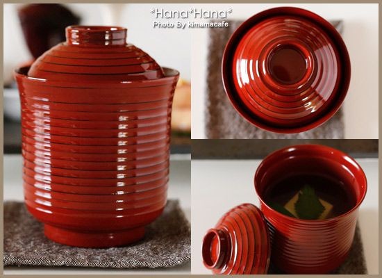 千筋 小吸物椀 蓋付き 7.5cm 根来(内朱) 漆器 和食器 汁椀