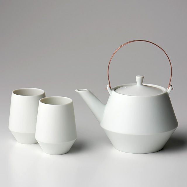 frustum フラスタム 土瓶 850ml(つる銅メッキ) ゆのみ2客セット 白/黒