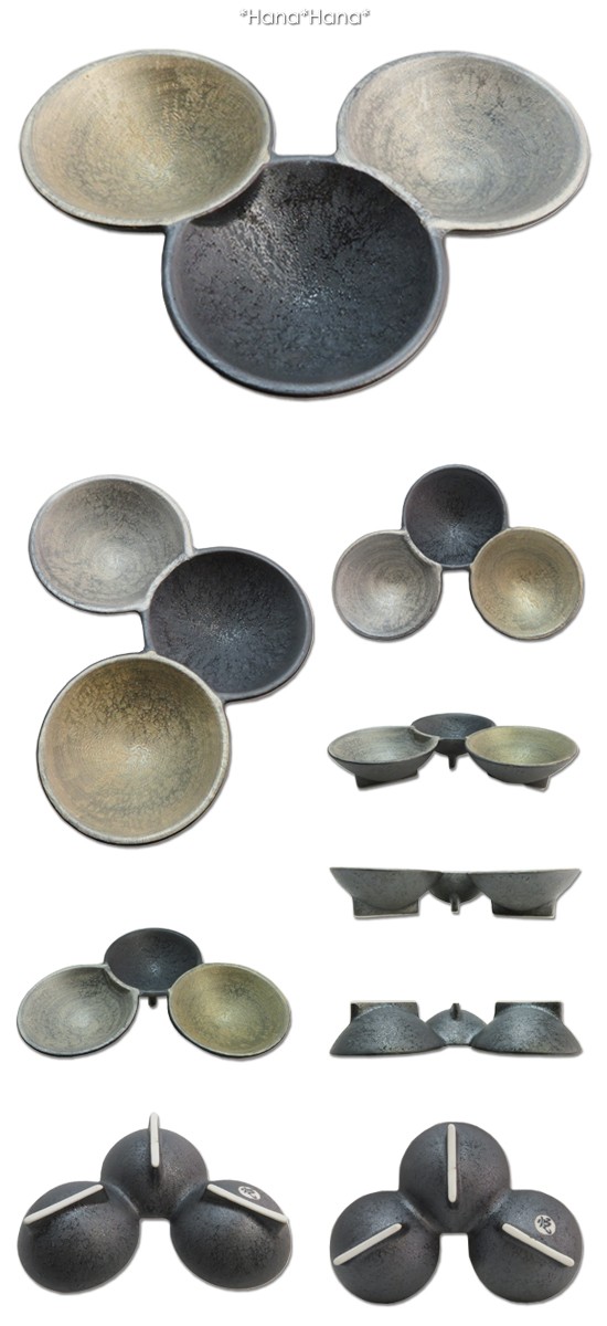 晶雲母銀彩 金銀 足付き珍味鉢 (3連) 有田焼 // 和食器 豆皿 仕切皿 塩