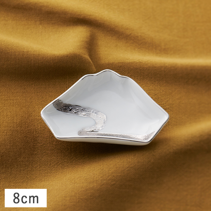 白地銀流水 富士山 豆皿 (ホワイト/プラチナ) 8cm 有田焼 // 和食器