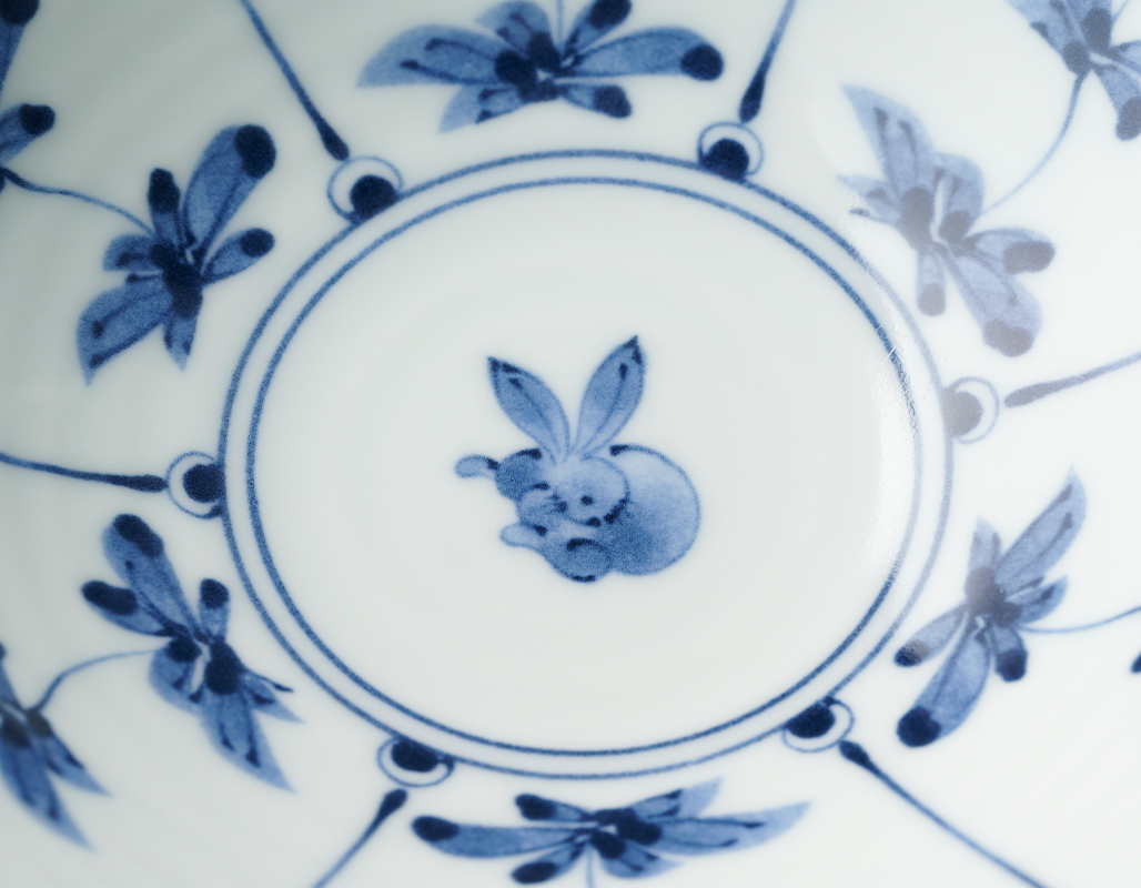 割草花うさぎ雪輪型 平鉢 15.5cm 高山窯 有田焼 // 和食器 食器 正月