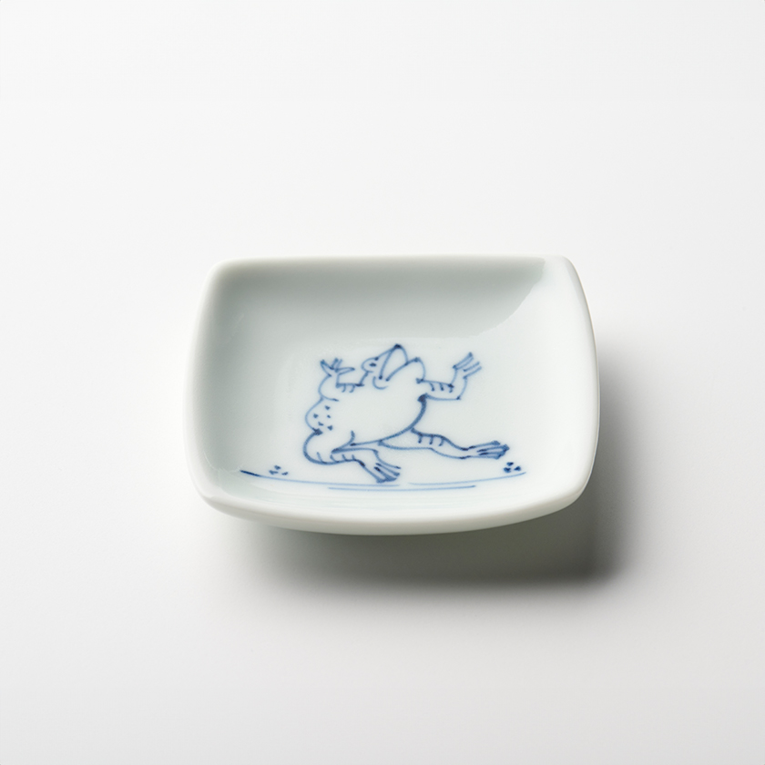未使用】◇ 洸琳窯 ◇ 高山寺深木甲型長皿 『鳥獣戯画』兎蛙