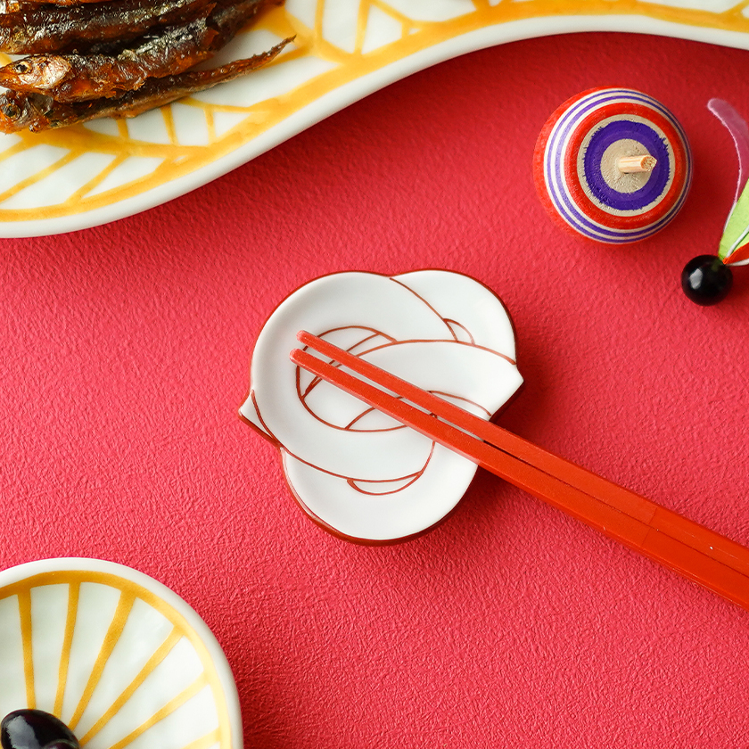 太白赤線結び 箸置 田清窯 有田焼 // 和食器 食器 磁器 箸置き