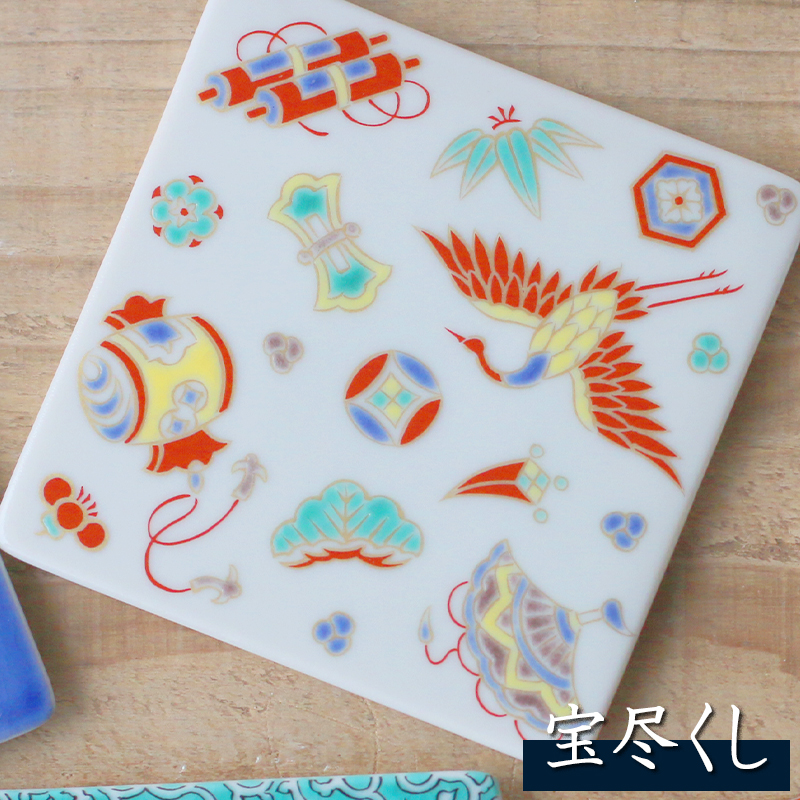 色絵角皿　５枚 楽天市場】【クーポン配布中】九谷焼 色絵 角皿 コースター 【花