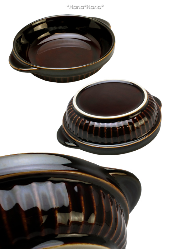 【4枚セット】ROIAL　ロイヤル　丸形　グラタン皿　耳付き　L2007 金正陶器 アメブラウン ライン入り耳付き丸 グラタン皿 直径15.6cm L18