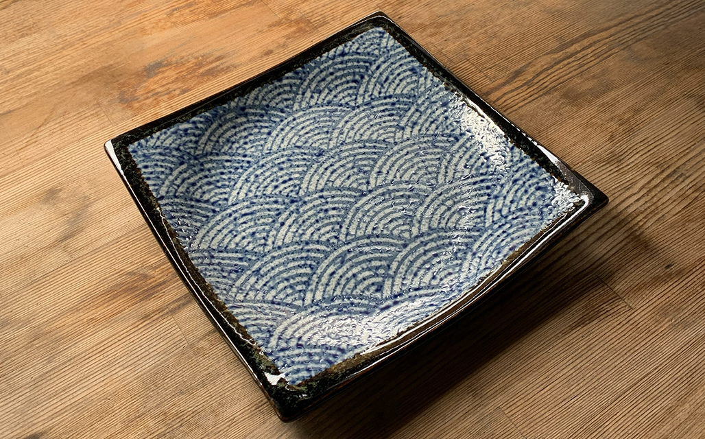 大特価品／ 青海波渕黒角大皿 23.3cm 美濃焼 磁器 食器洗浄機対応 電子