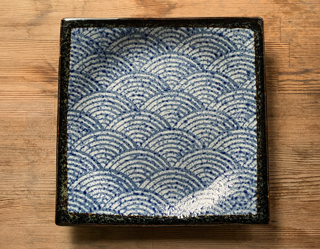 大特価品／ 青海波渕黒角大皿 23.3cm 美濃焼 磁器 食器洗浄機対応 電子