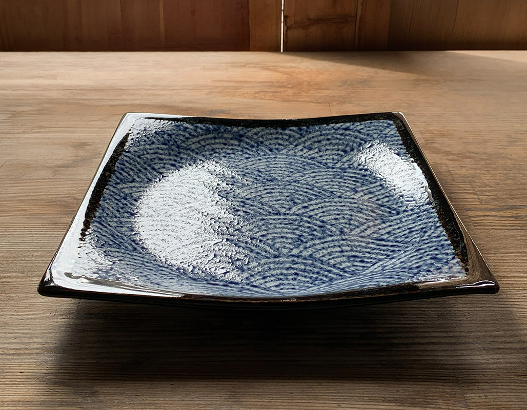 大特価品／ 青海波渕黒角大皿 23.3cm 美濃焼 磁器 食器洗浄機対応 電子
