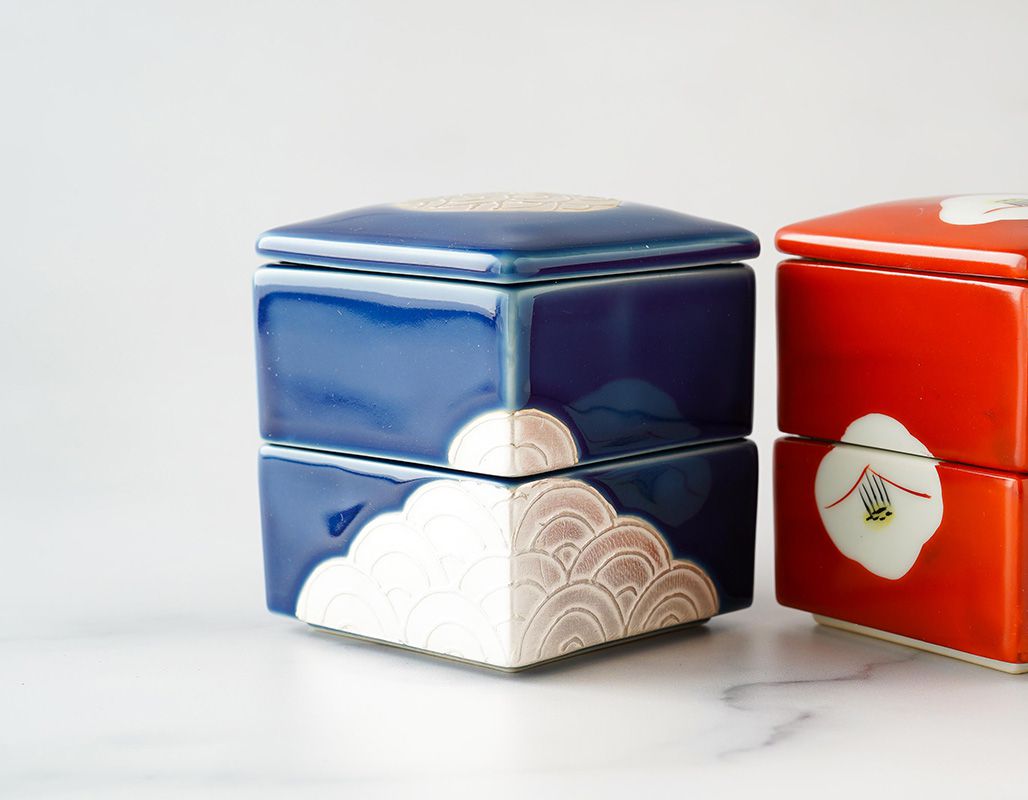 お重箱　陶器　美品 SOBOKAI ソボカイ トルコ青釉 角お重 2段[お正月 おせち お節