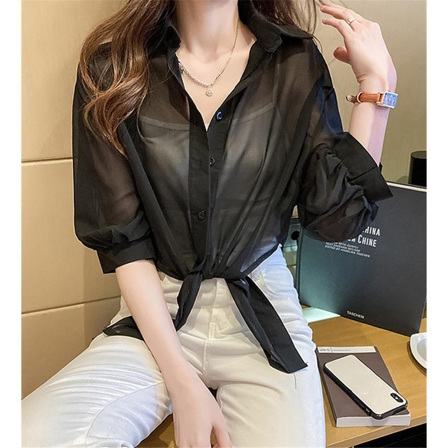 半袖シャツ ブラウス レディース トップス ゆったり 透け ストール 無地 ファッション 薄手 カジュアル 夏 重ね着 涼しい おしゃれ 送料無料 |  | 05