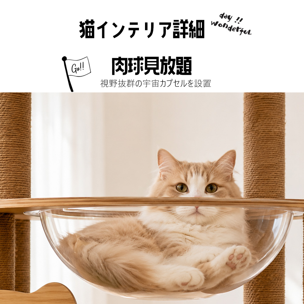 キャットタワー 木製 宇宙船 大型 スリム 猫タワー 据え置き 爪とぎ