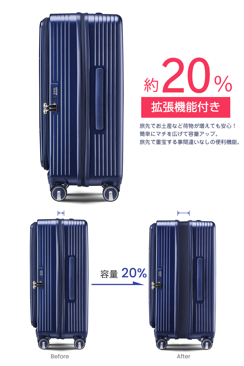 スーツケース キャリーケース 多機能片開き 拡張機能付き (Mサイズ /67L) Amazon | [Vivcon] スーツケース キャリーケース 多機能 片開き