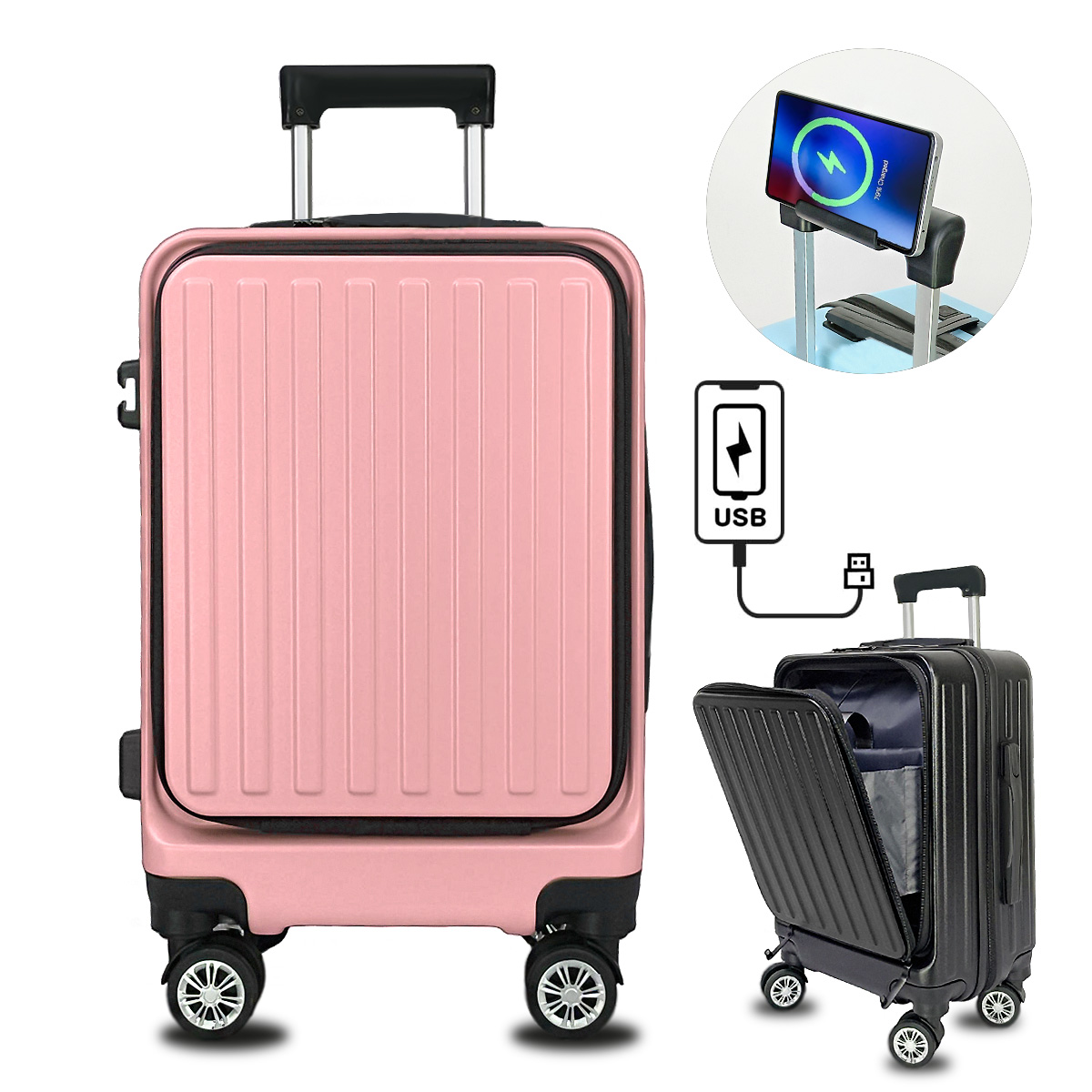 【新品・タグ付き】スーツケース Mサイズ　キャリーケース　USBポート　ピンク スーツケース mサイズ ピンク usb」の人気商品一覧 | 安い商品を通販