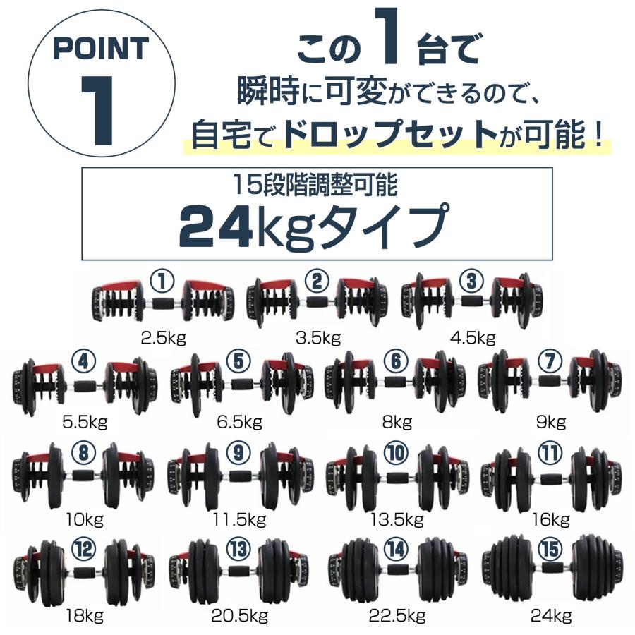 Amazon | ダンベル 可変式ダンベル 可変式 2個セット 40kg (24kg