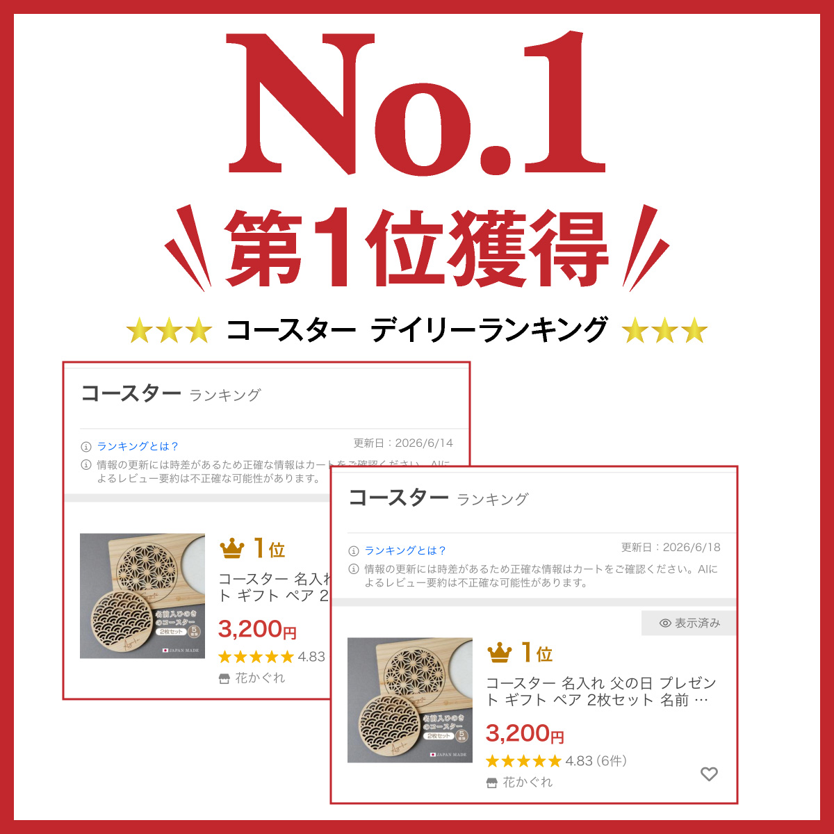 ランキング1位 コースター 名入れ 父の日 プレゼント ギフト ペア 名前 木 ひのき 外国人 海外 母の日 敬老の日 結婚祝 結婚記念日 檜 日本製 国産 木製 和柄 関連画像1