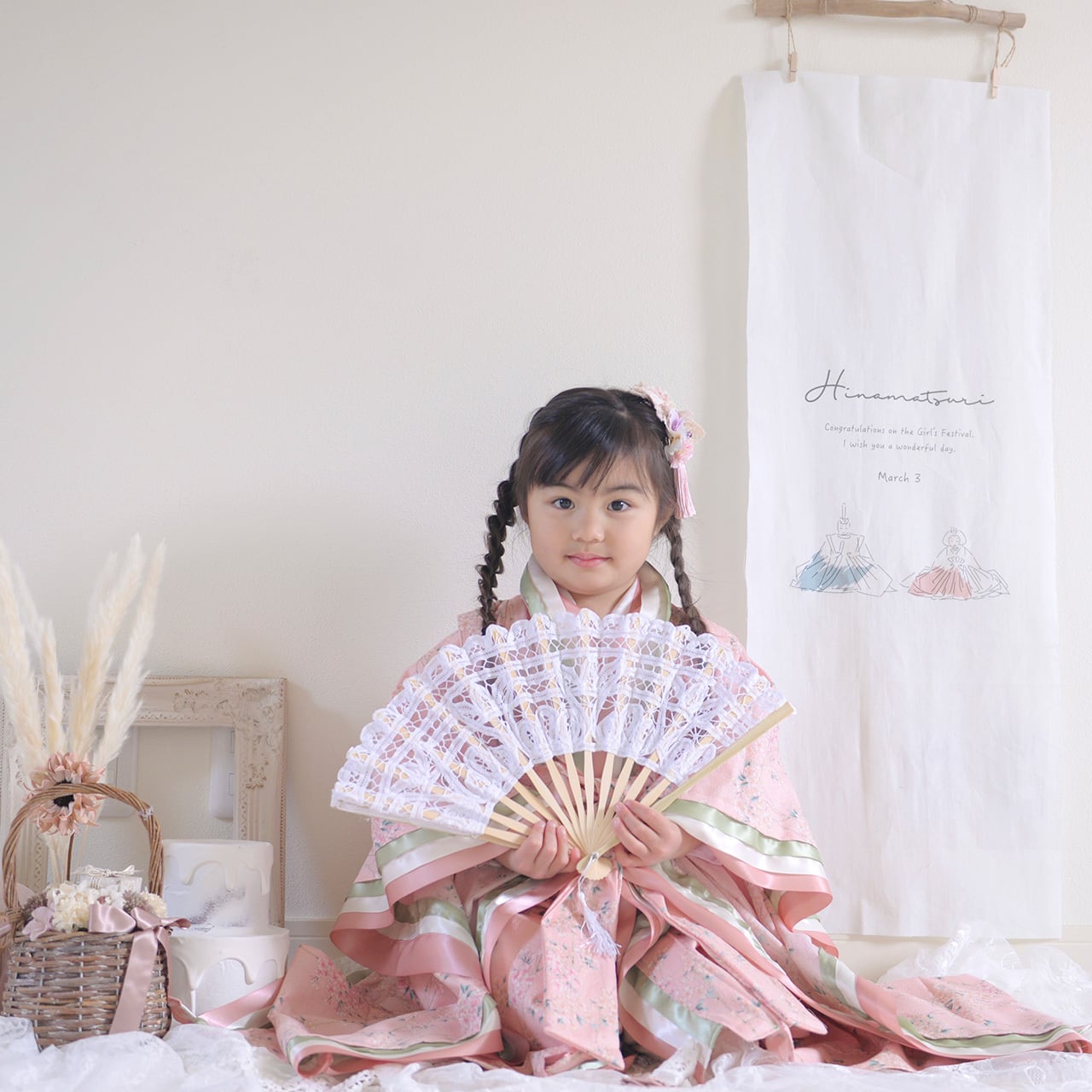 ひなまつりタペストリー タテ 縦長 コットンリネン ひな祭り 雛祭り