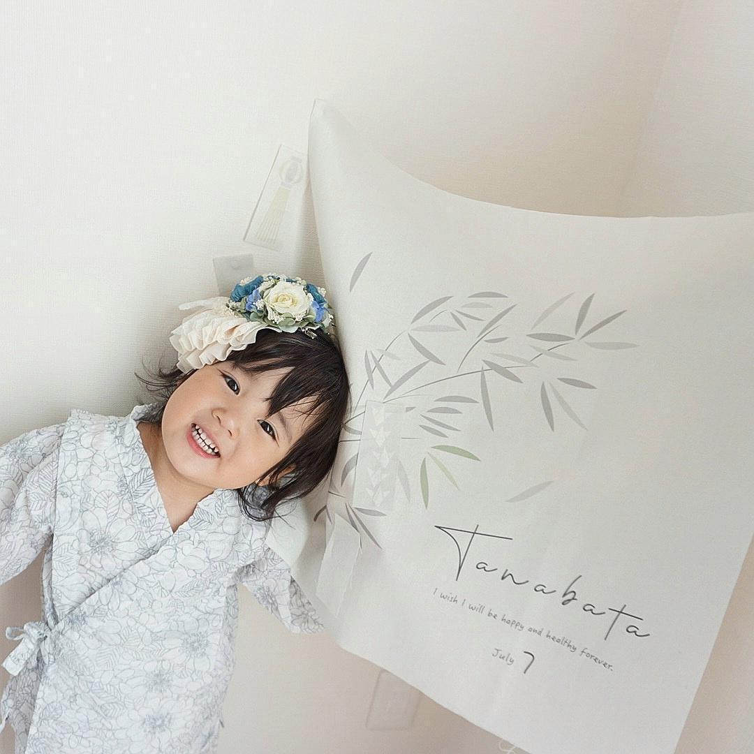 七夕飾り 七夕タペストリー おしゃれ イラスト 短冊 6枚つき コットン