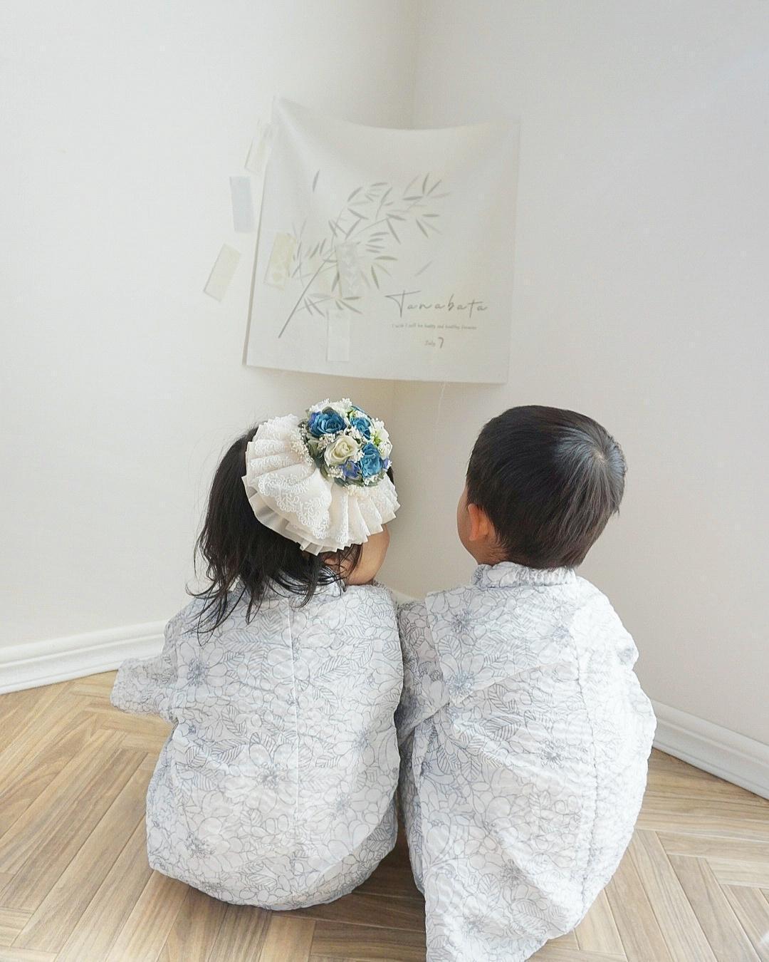 七夕飾り 七夕タペストリー おしゃれ イラスト 短冊 6枚つき コットン