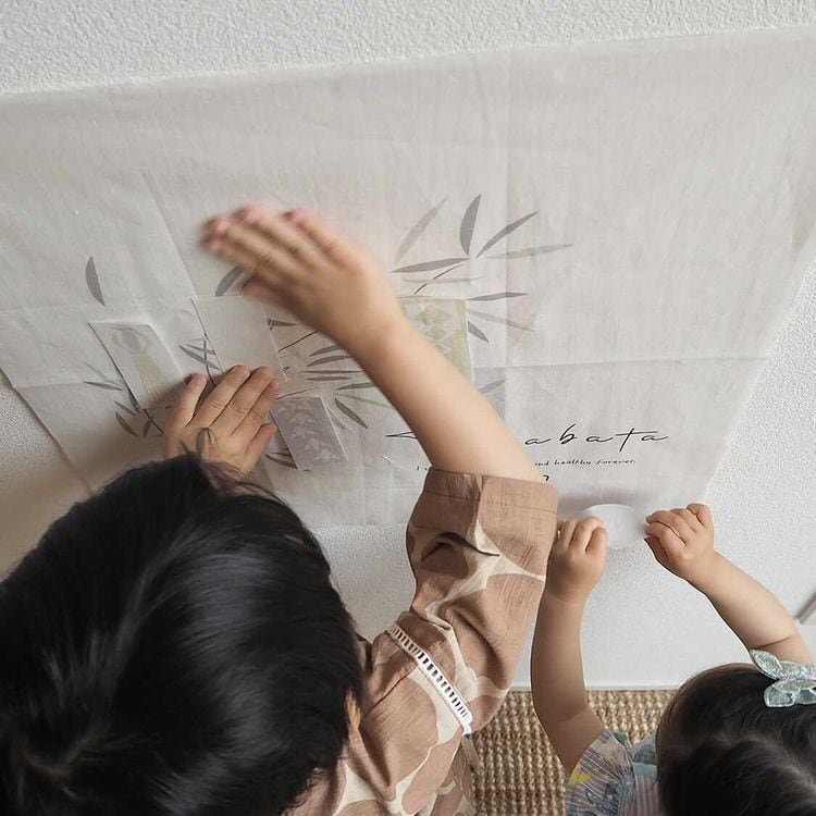 七夕飾り 七夕タペストリー おしゃれ イラスト 短冊 6枚つき コットン