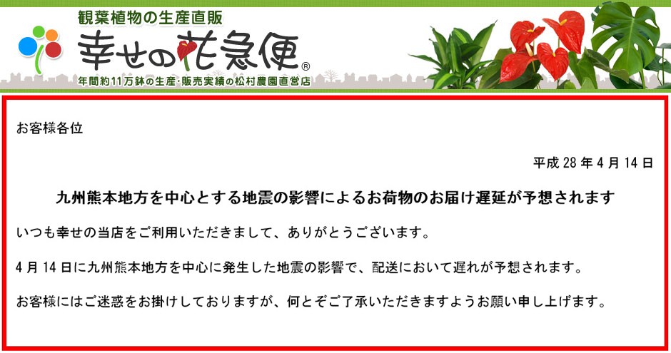 観葉植物の生産直売 幸せの花急便 ロゴ