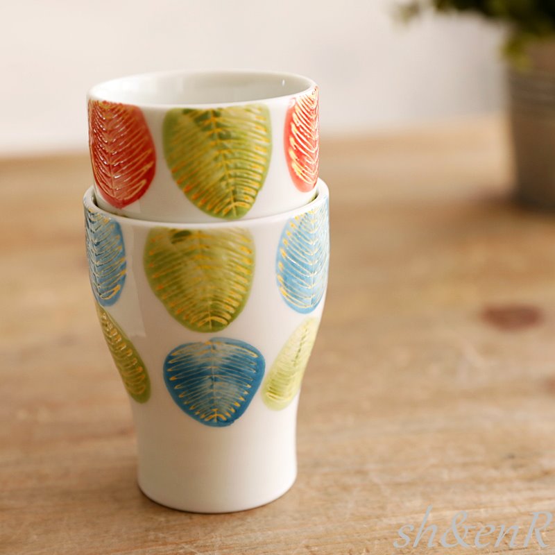 波佐見焼 ゆのみ 湯呑み ペア セット 勲山窯 リーフ おしゃれ 湯のみ