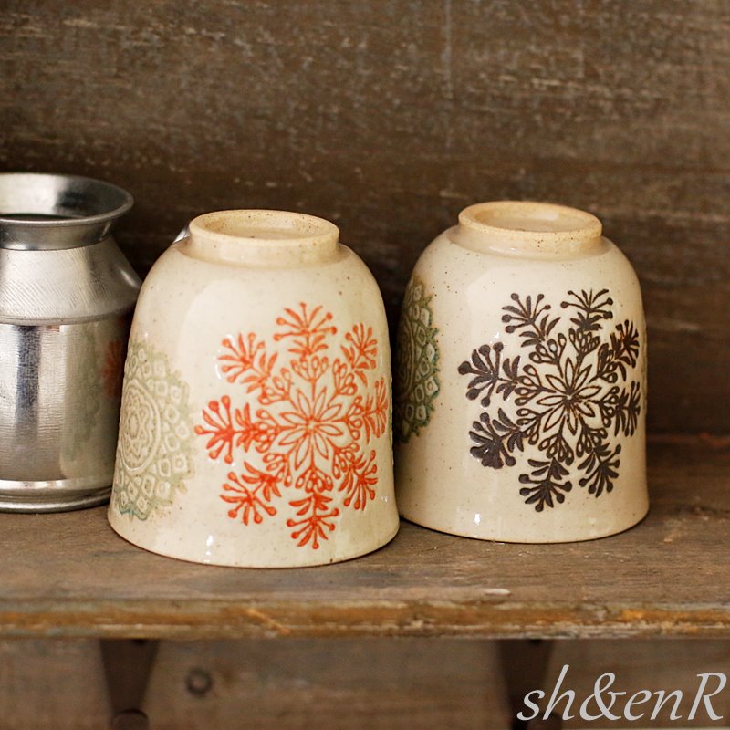 波佐見焼 ゆのみ 湯呑み ペア セット 勲山窯 幾何花紋 おしゃれ 湯のみ