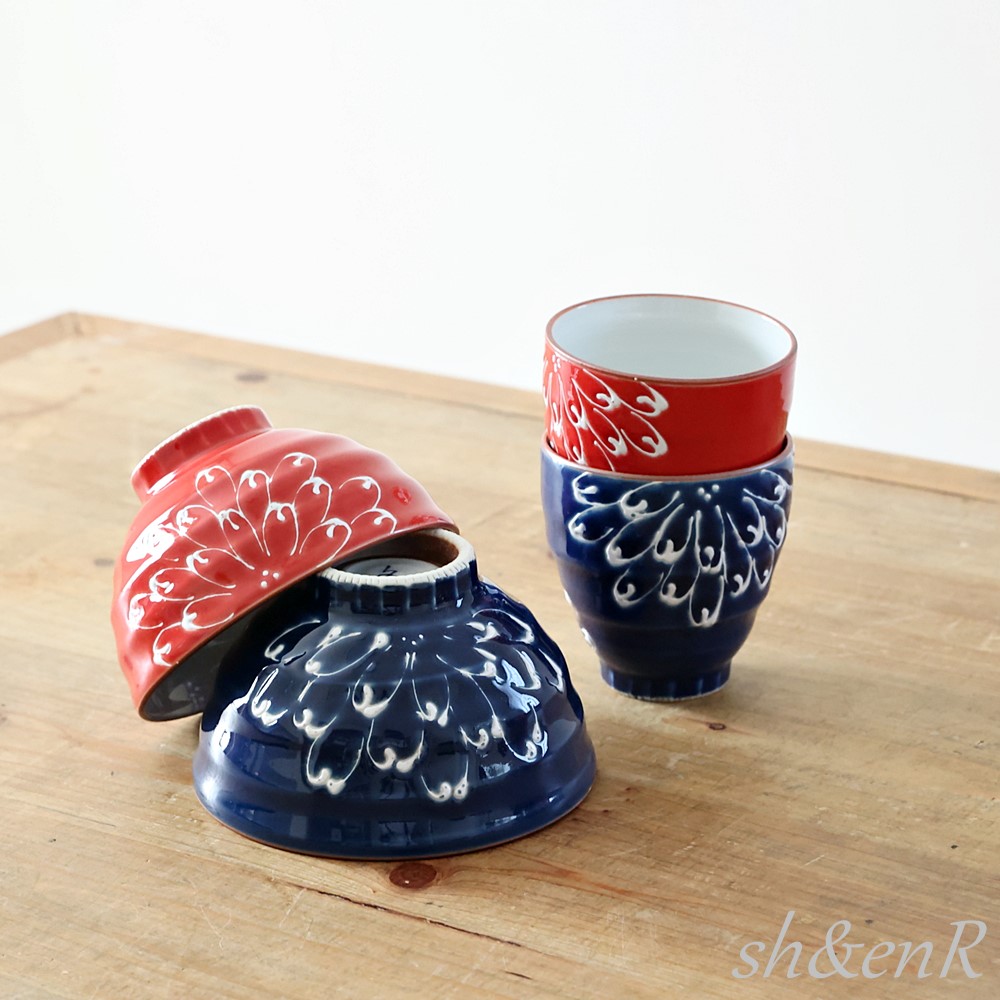 波佐見焼 湯呑み ペアセット 一珍菊 夫婦湯呑み ゆのみ 湯のみ 湯飲み