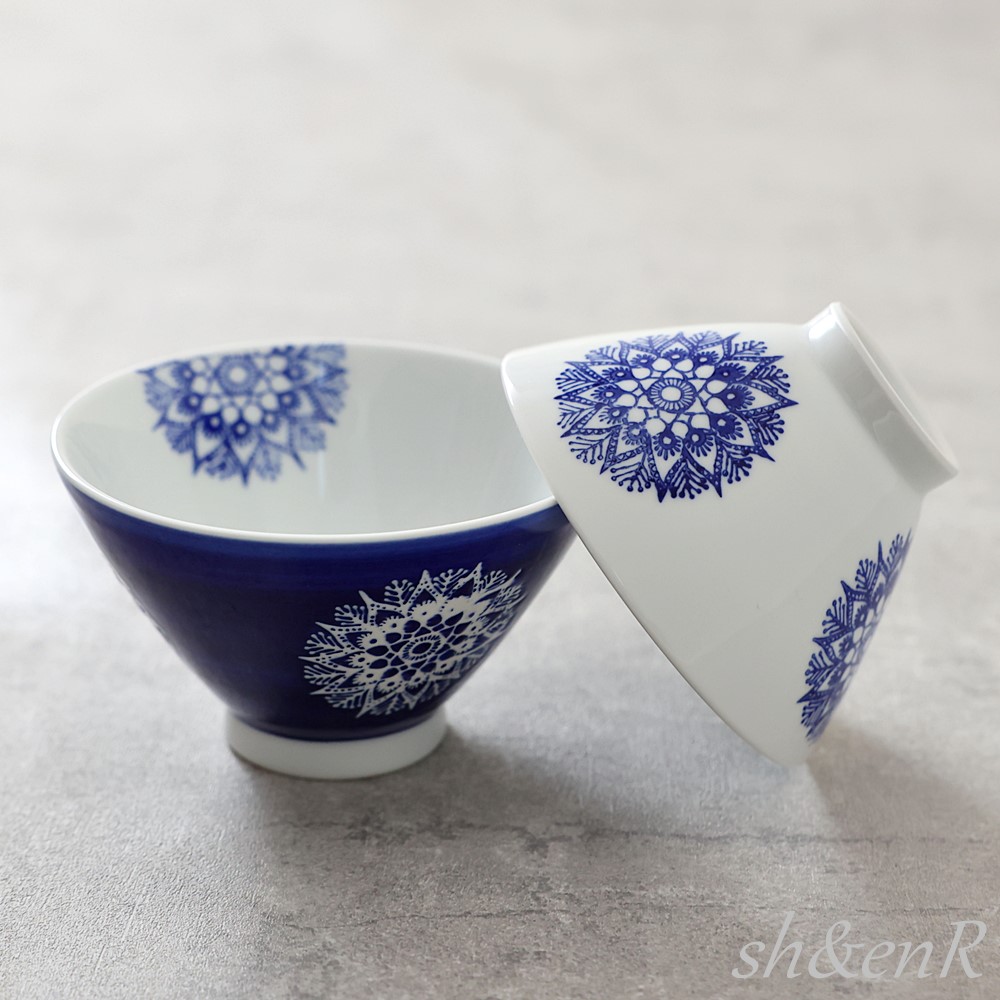 夫婦茶碗 波佐見焼 茶碗 大小ペアセット 勲山窯 青白花紋 お茶碗 ご飯