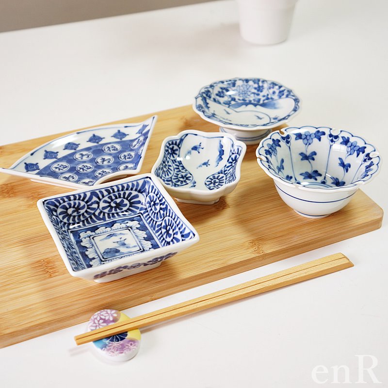 波佐見焼 小皿 小付 小鉢 染付絵変わり 間取山水百景桔梗高台皿
