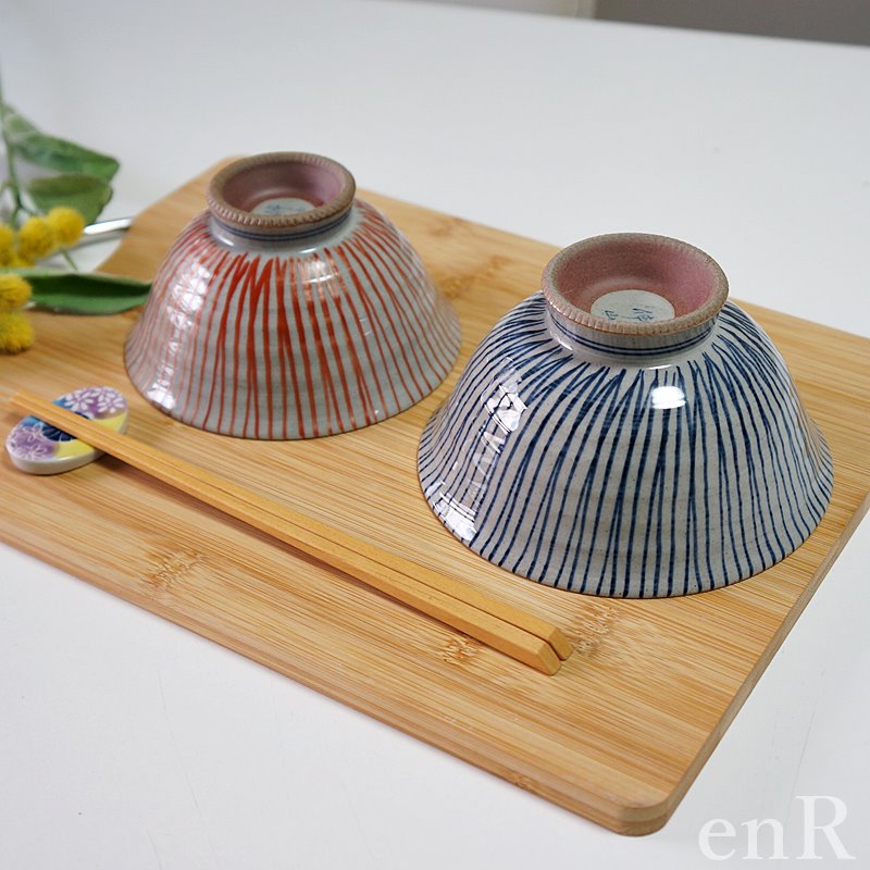 波佐見焼 茶碗 ペアセット 手描き千筋 夫婦茶碗 お茶碗 ご飯茶碗