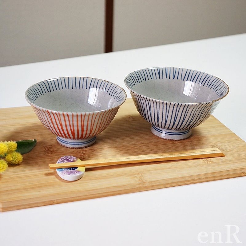 波佐見焼 茶碗 ペアセット 手描き千筋 夫婦茶碗 お茶碗 ご飯茶碗