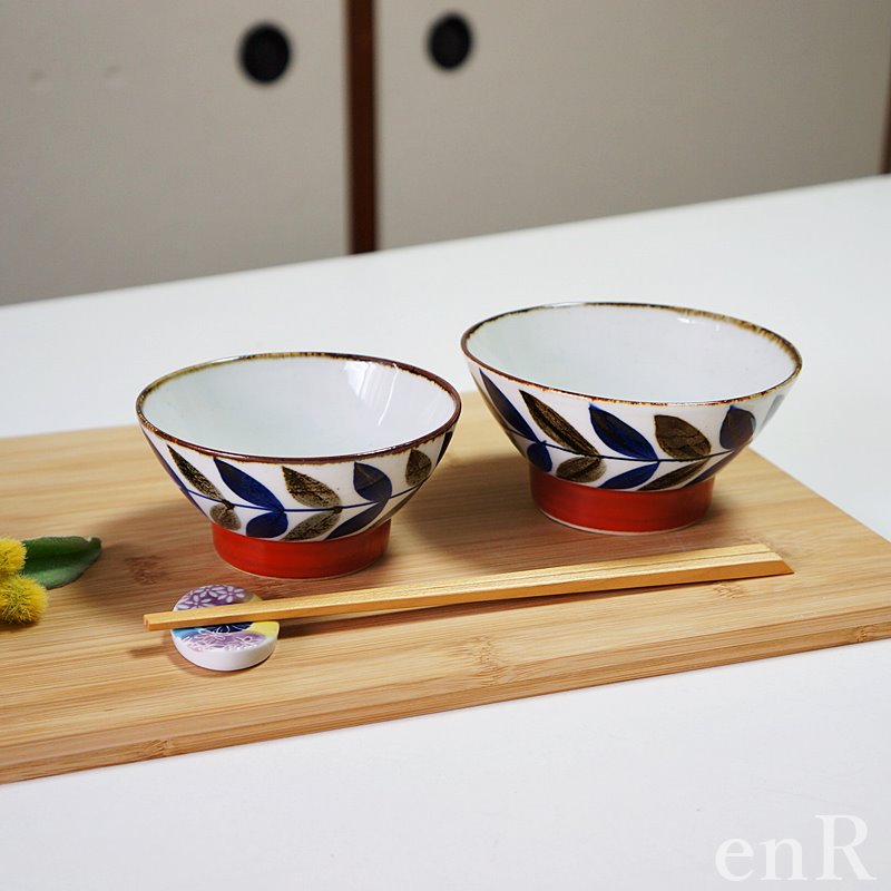 波佐見焼 茶碗 ペアセット リーフ赤 翔芳窯 夫婦茶碗 お茶碗 ご飯茶碗