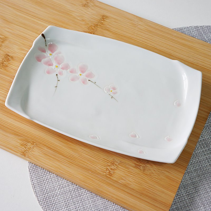 波佐見焼 長角皿 長皿 手描き桜 さくら ピンク おしゃれ かわいい 高級