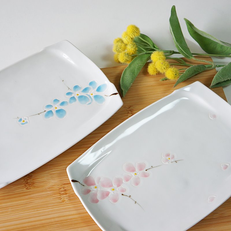 波佐見焼 長角皿 長皿 手描き桜 さくら ピンク おしゃれ かわいい 高級