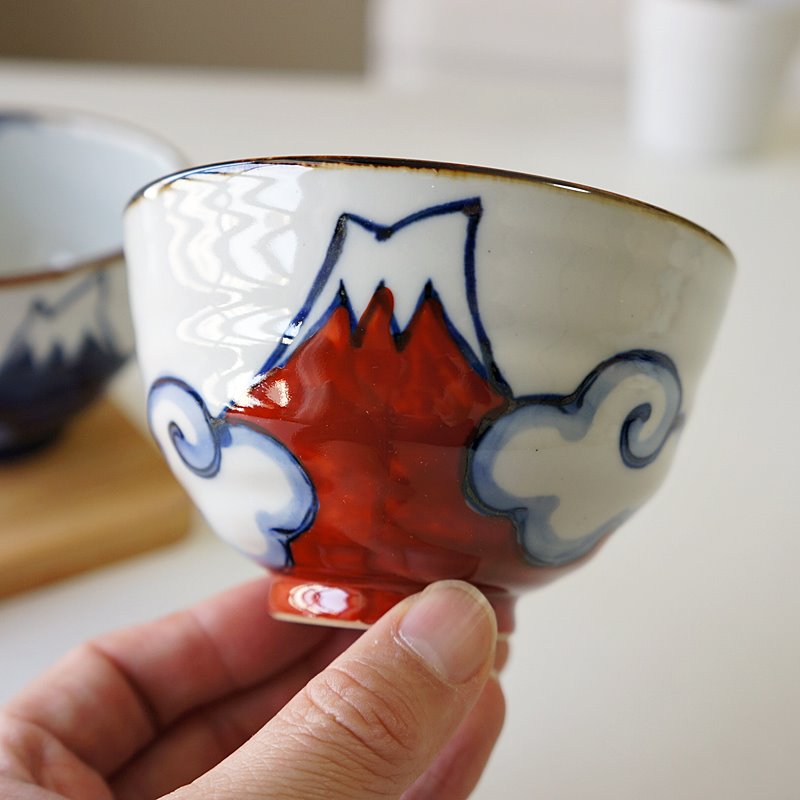 波佐見焼 夫婦茶碗 ペア セット 茶碗 富士山 富岳 赤 青 翔芳窯