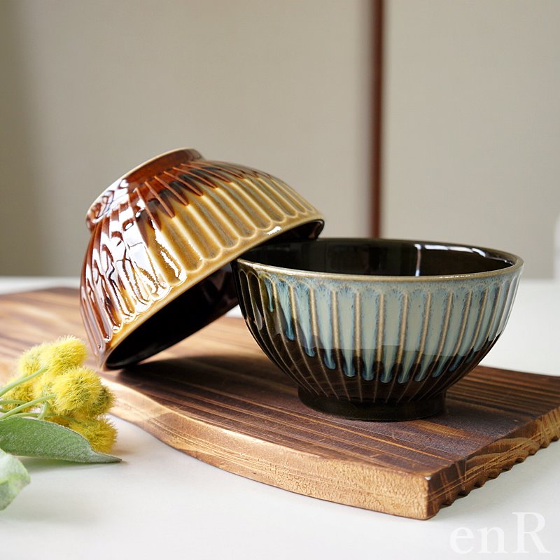 夫婦茶碗 ギフト 美濃焼 ペア セット 軽量掛分しのぎ アメ+緑 お茶碗