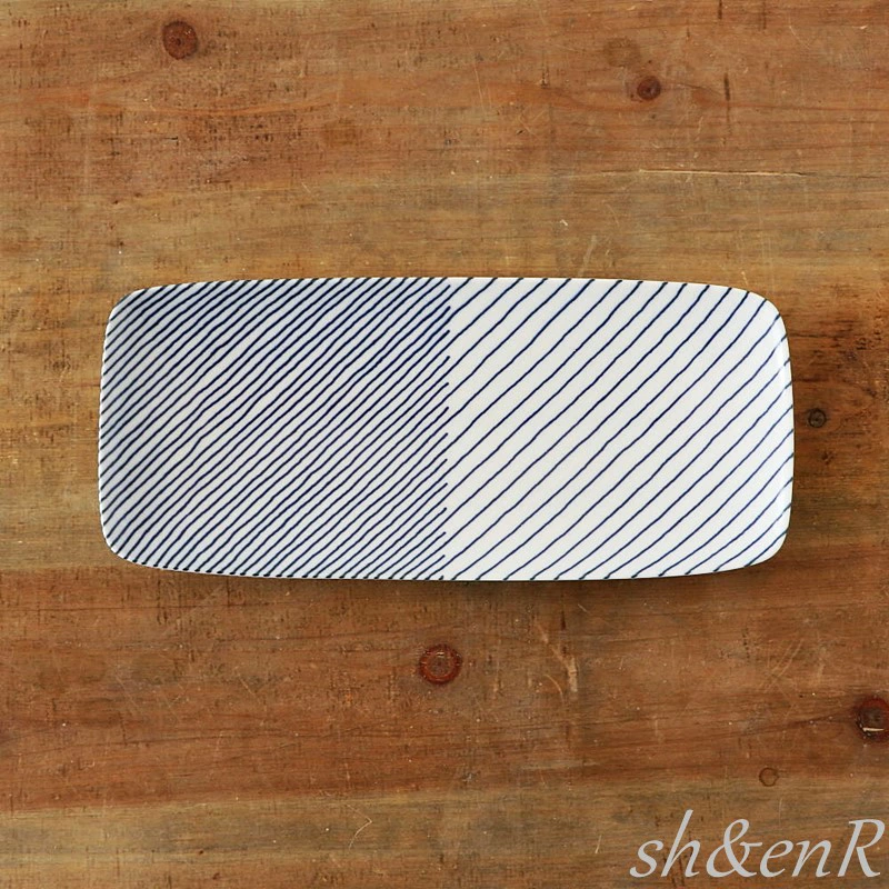 白山陶器 重ね縞 長焼皿 25.5×11.5cm 白磁 森正洋 波佐見焼 食器 長角