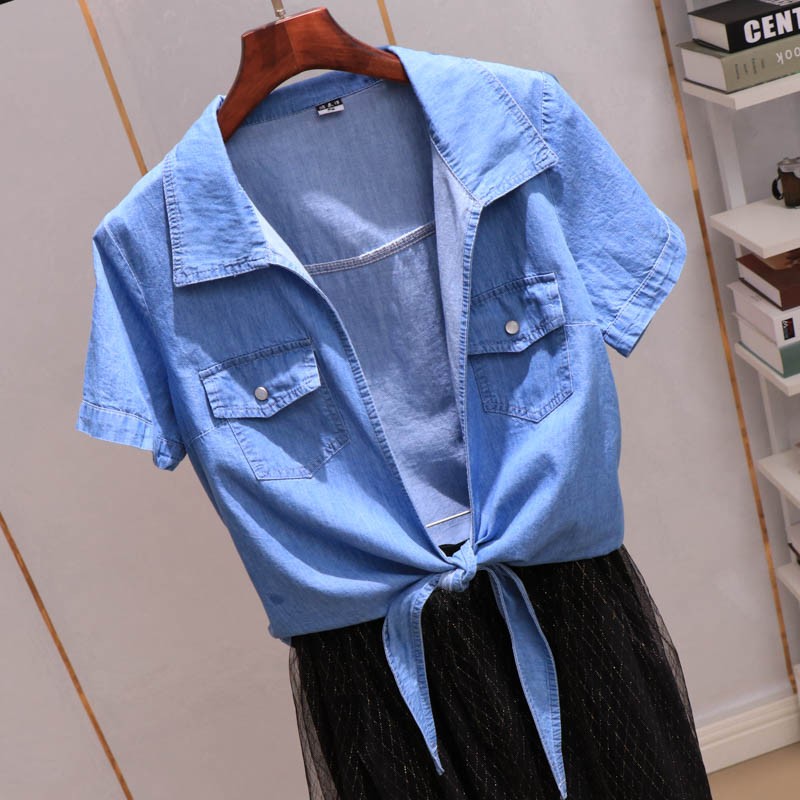 デニムシャツ レディース カーディガン ボレロ ダンガリーシャツ アウター カジュアル デニム 人気 半袖 UV 前結び 大きいサイズ