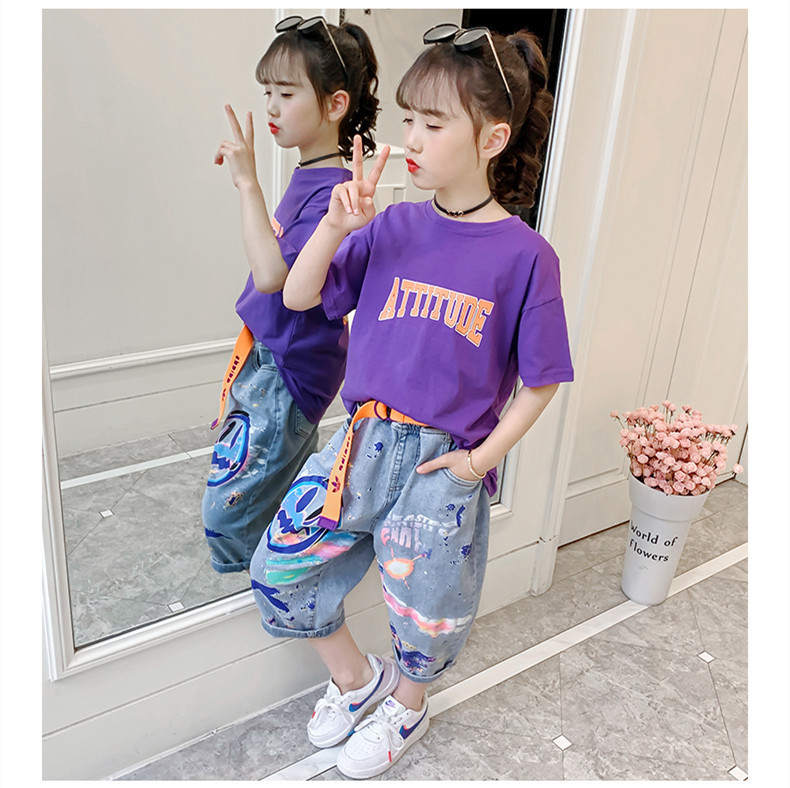 子供服 セットアップ 女の子 半袖 Tシャツ 夏 2点セット デニムズボン