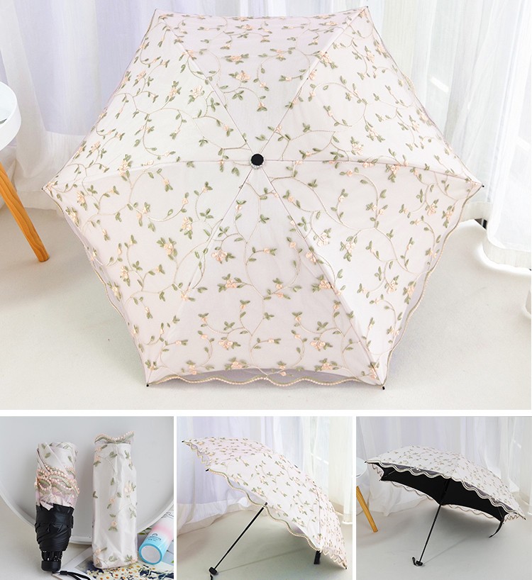 折りたたみ傘 レディース 日傘 雨傘 花柄 晴雨兼用 3つ折 刺繍 
