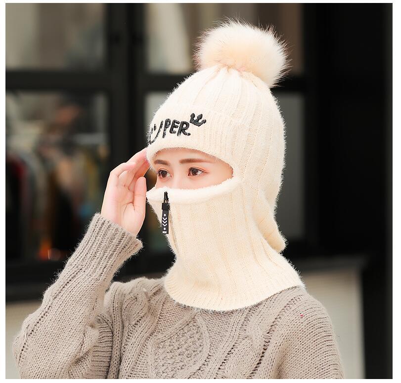 クマ耳ニット帽　マフラー付き　可愛い　レディース　韓国