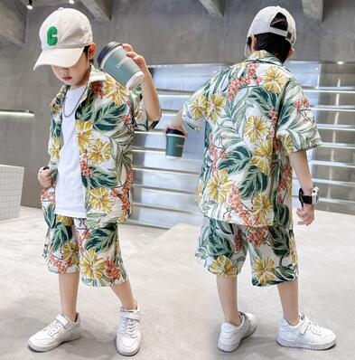 キッズ アロハシャツ Tシャツ 短パンツ 2点セット 花柄 半袖 子供服 男の子 シャツ リゾート アロハ柄 カジュアルシャツ ジュニア 子ども こども 夏服