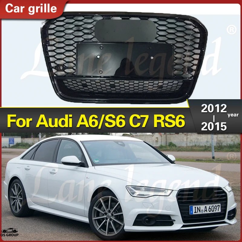 つやあり ブラック フロント バンパー グリル センター レーシング グリル RS6 スタイル グリル Replエースment アウディ A6/S6 C7 2012年-2015年