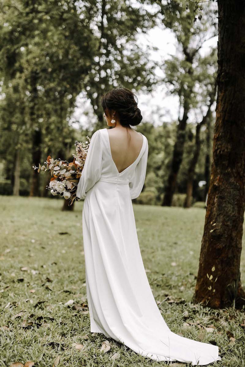 ウエディングドレス 購入 袖あり 白 二次会 安い エンパイア 花嫁 フォトウエディング ビーチフォト 前撮り 後撮り